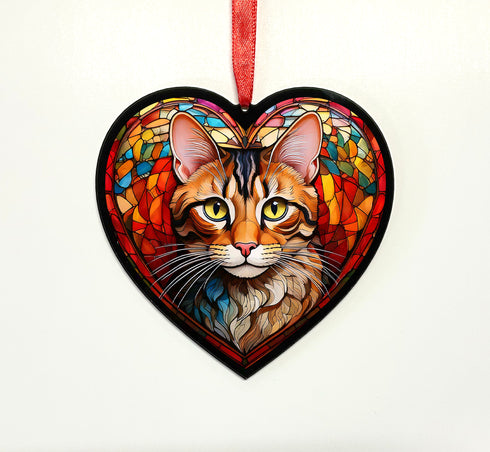 Bengal Cat Stained Glass Effect Heart Suncatcher